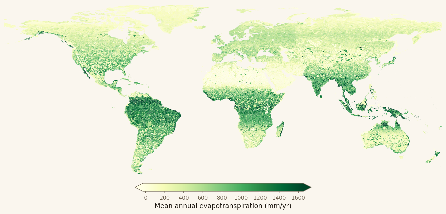Global map of mean annual evapotranspiration per basin