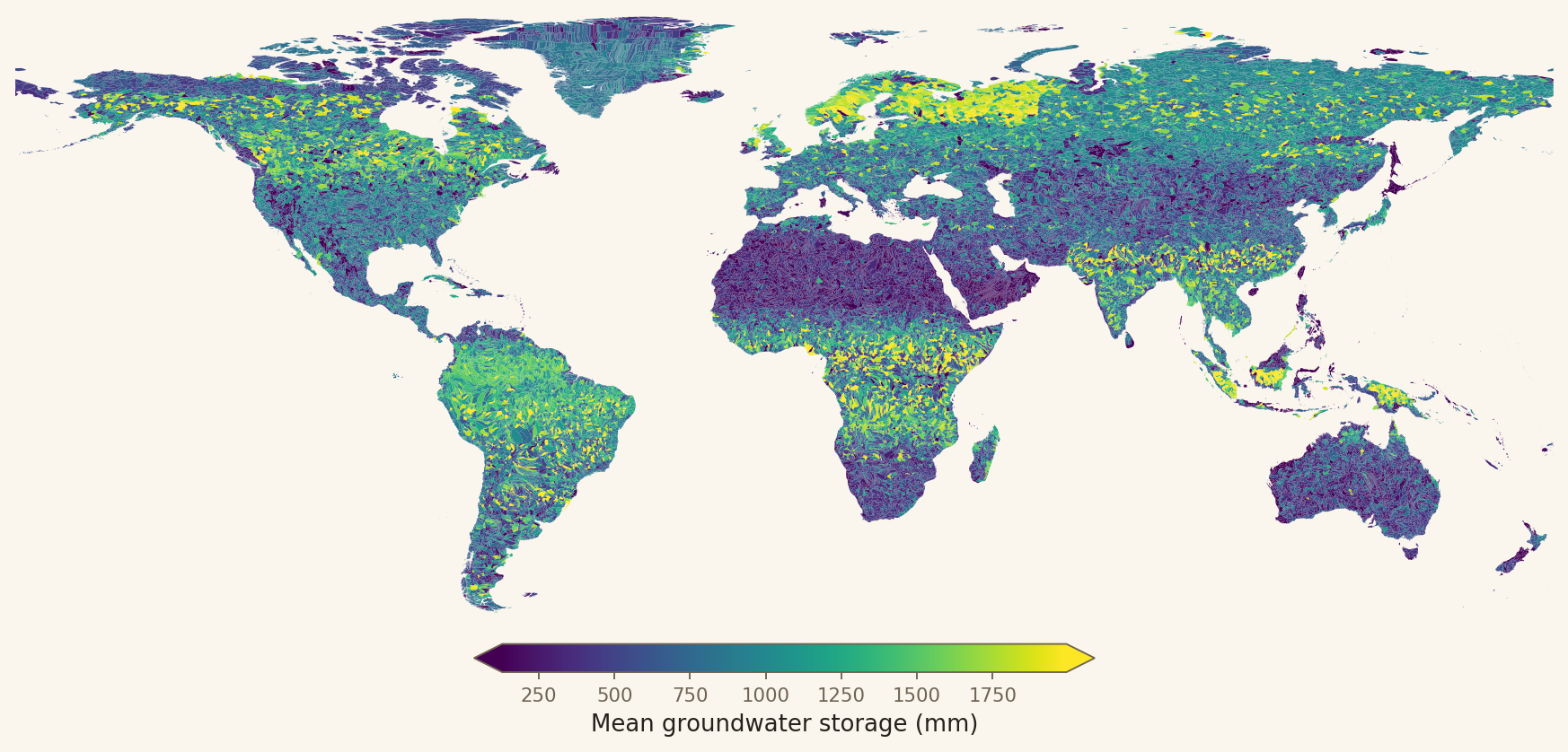 Global map of mean groundwater storage per basin