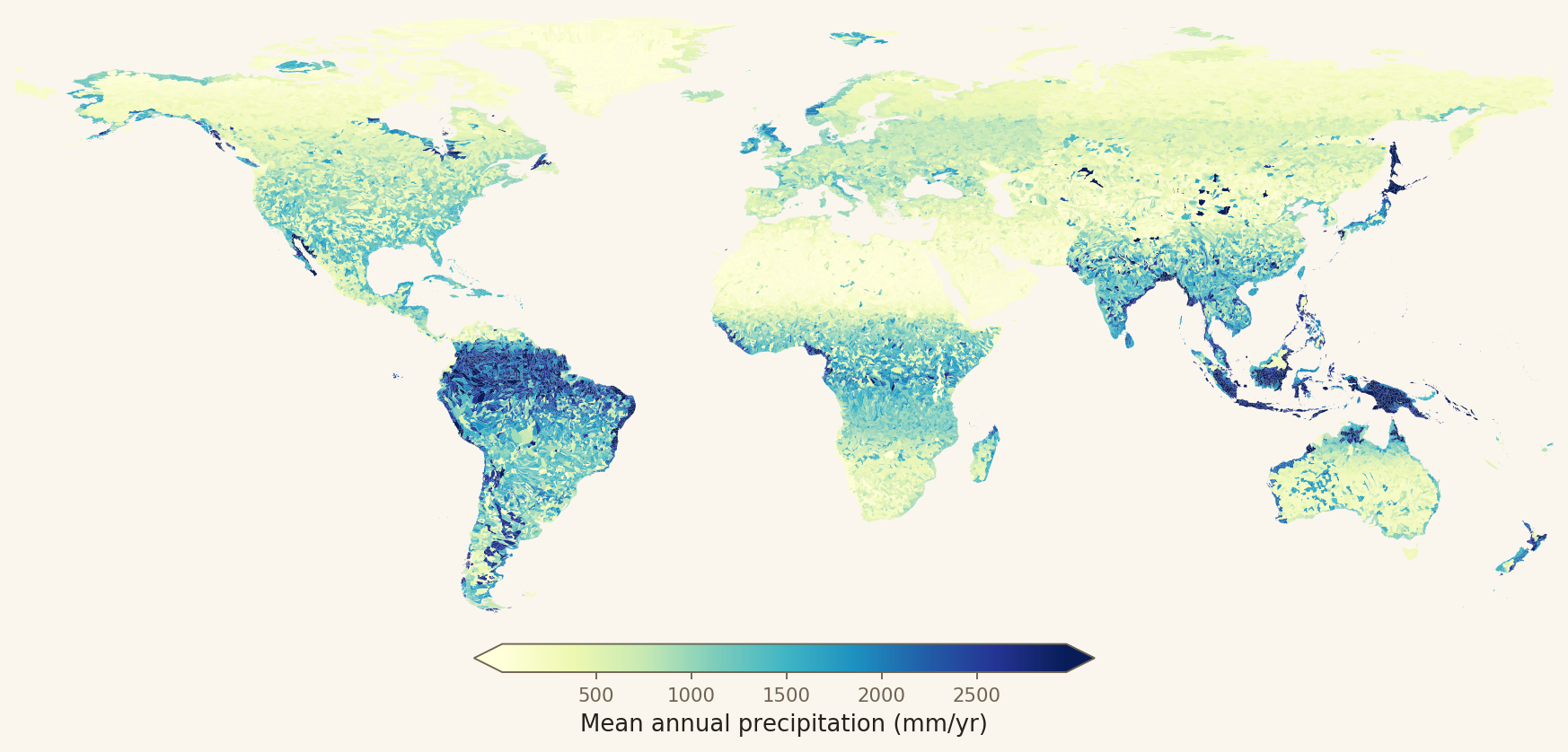 Global map of mean annual precipitation by HydroBASINS watershed