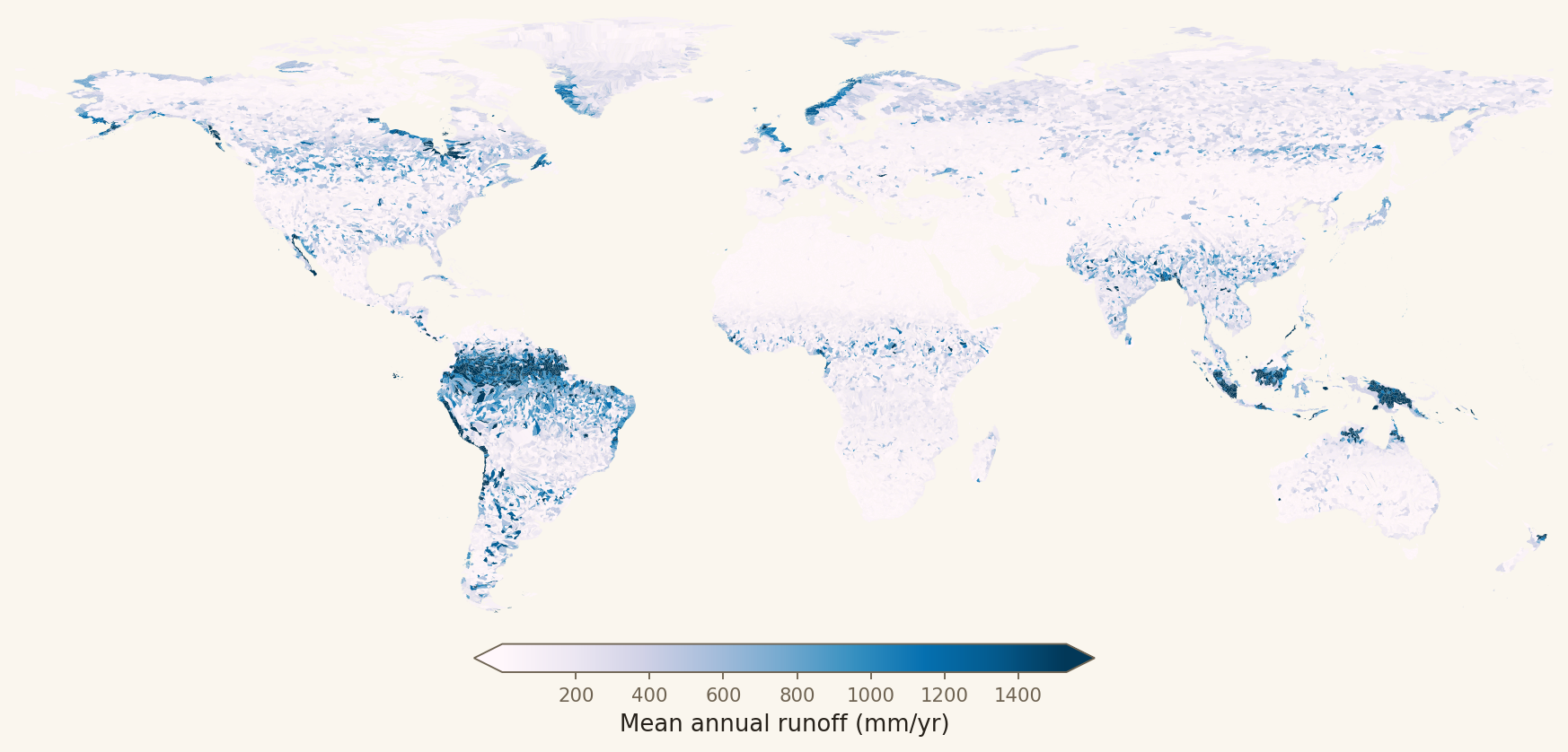 Global map of mean annual runoff per basin