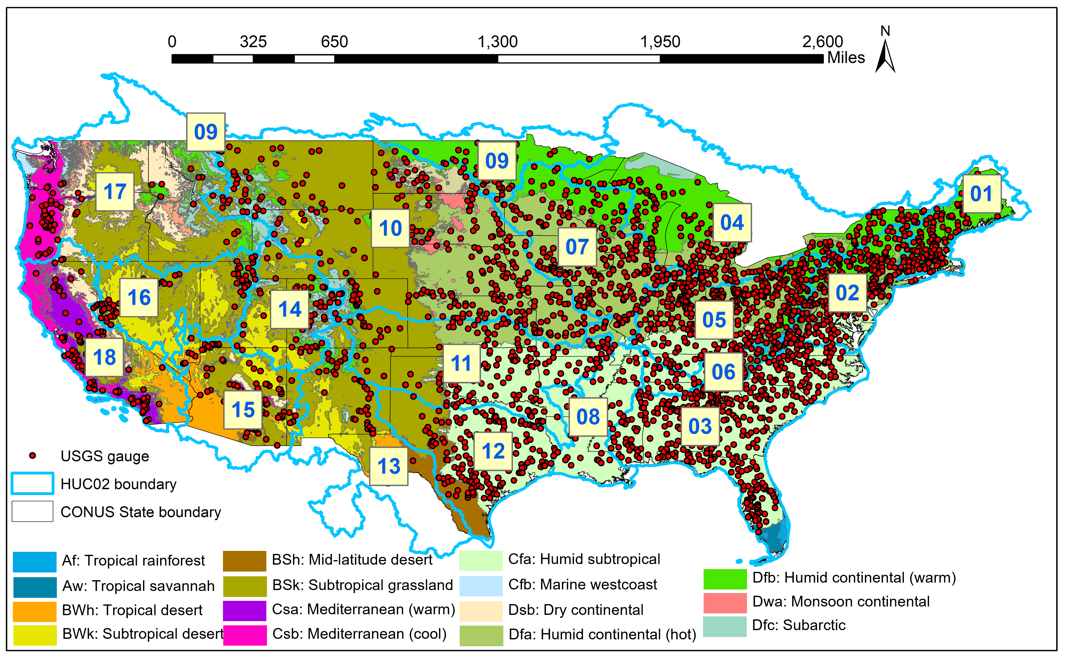 CONUS map of USGS streamgauges used in the CREST calibration